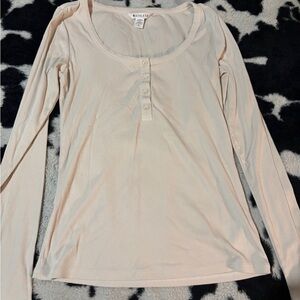 Athleta Light Blush Ribbed Long-Sleeve Henley Top